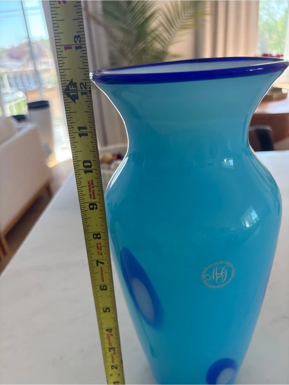 Margie's Garden Hand Blown Blue Vase